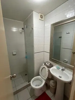 a bathroom with a toilet and a sink and a shower at Lindo y Acogedor Departamento en Lima! in Lima
