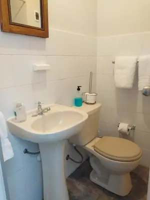 a bathroom with a toilet and a sink at Centric, private, petfriendly budget apartments in Miraflores in Lima
