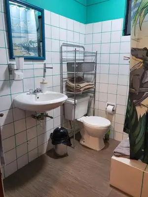 a bathroom with a toilet and a sink at Alojamiento San Francisco - Apartamentos y habitaciones in Lima