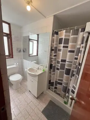 a bathroom with a toilet and a sink and a shower at Harmony Inn Miraflores in Lima