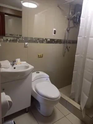 a bathroom with a white toilet and a sink at Gia's apartments in Cusco