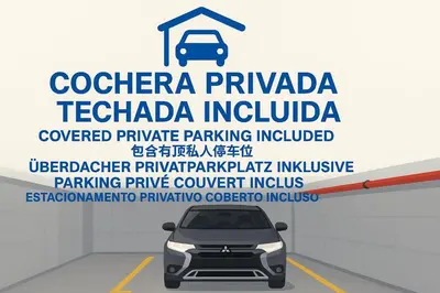 a self driving car is parked in front of a sign at Departamento en el corazón de Miraflores in Lima
