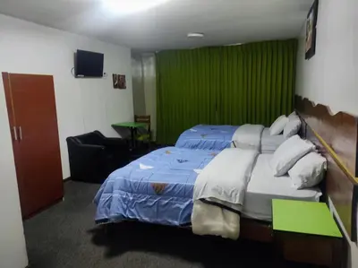 a hotel room with a bed and a green wall at Sierra Verde - Muy Céntrico Hs in Huancayo