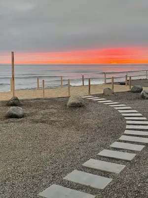 a stepping stone path on the beach at Hamacas in Punta Negra