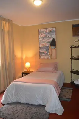 a bedroom with a bed and a painting on the wall at Lima Guest Room House in Lima