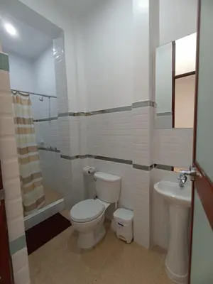 a bathroom with a toilet and a sink at Mini Hostal Cardos in Pisco