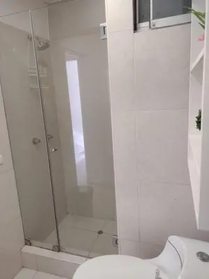 a bathroom with a shower and a toilet at Bella vista al mar de Lima - Miraflores in Lima