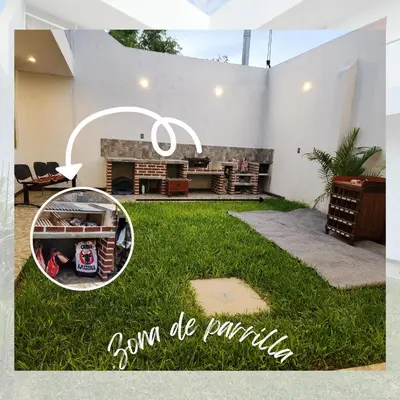 a picture of a yard with a fireplace at Casa de Campo El Huerto in Lima