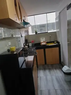 a small kitchen with a sink and a stove at Lucia's apartmens in Cusco