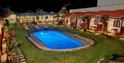 an overhead view of a swimming pool in a yard at La Fortaleza del Inca in Lunahuaná