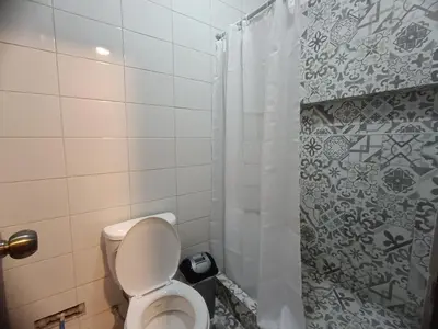 a bathroom with a toilet and a shower at Mini Apart II - Sumaq Wasi ALBA in Cusco