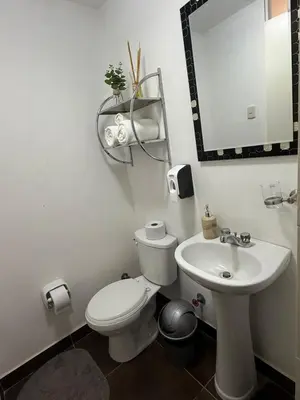 a bathroom with a white toilet and a sink at dos apartamentos cerca de la laguna de Huacachina in Ica