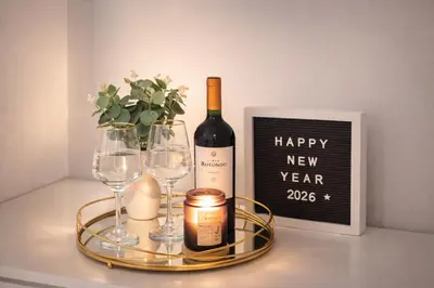 a tray with a bottle of wine and two glasses at Modern 1-Bedroom Apartment with WiFi in Miraflores in Lima