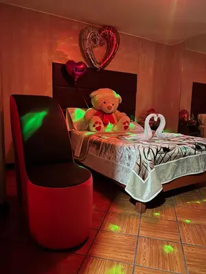 a bedroom with a bed with a teddy bear and a chair at 100pre feliz in Lima