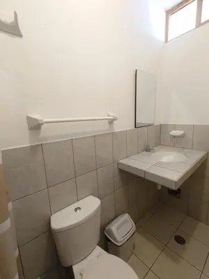 a bathroom with a white toilet and a sink at Ravenala Paracas Hostel & Apartment in Paracas