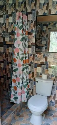 a bathroom with a toilet and a shower curtain at HOSTEL INKA PACCHA - cascada inka in Ollantaytambo