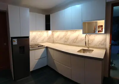 a kitchen with a sink and a counter top at Panoramic Cusco in Cusco