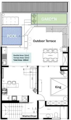 a floor plan of a house at Aldea 1BR Penthouse wtih Private Pool and Views for 2 in Paracas