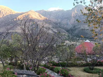 a view of a valley with mountains in the background at Tika bungalows hotel in Ollantaytambo