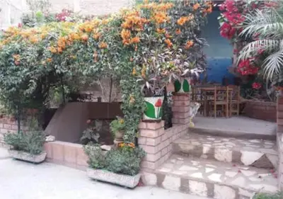 a garden with orange flowers in a brick wall at Hermanas Pimentel in Ica