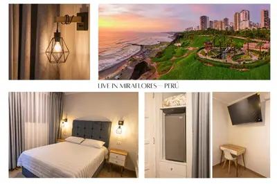a collage of two pictures of a hotel room at Private room by the sea Miraflores in Lima