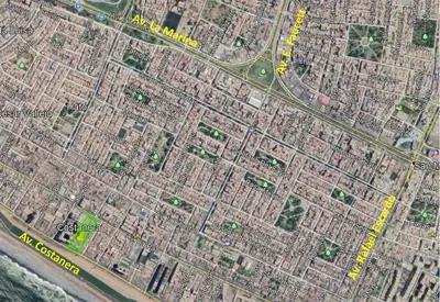 a map of a city with buildings and roads at Suite Romántica Vista al Mar Cerca al Aeropuerto y Miraflores in Lima