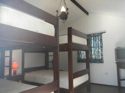 two bunk beds in a room with a window at Blue Shark Apartments in San Bartolo