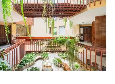 an indoor garden in a building with plants at San Borja Pentagonito in Lima