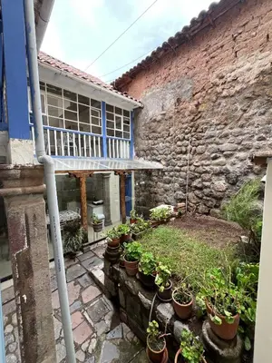 a garden with potted plants in front of a building at Departamento 1 Waynapata Centro Histórico de Cusco in Cusco