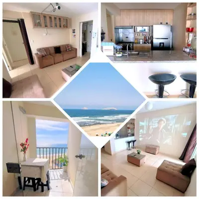 a collage of photos of a living room and a beach at Departamento Playa Arica - Lurín in Lurín
