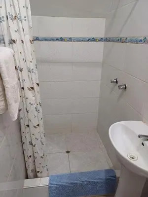 a bathroom with a shower and a sink at Family accommodation in Lima