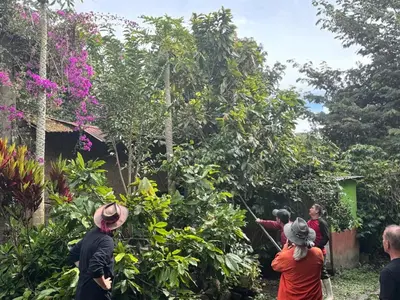a group of people standing around a garden at Waranway Lodge Huayopata in Quillabamba