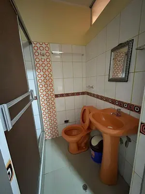 a small bathroom with a toilet and a sink at Hotel Paraiso L & M in Huánuco