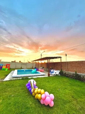a bunch of balloons in the grass near a pool at Casa Puente Azul - Casa de Playa in Cerro Azul