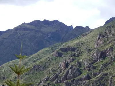 a mountain with a palm tree on top of it at Casa Higospampa, 2 Floors Up to 7 Residents in Urubamba