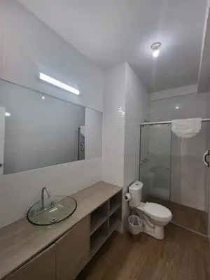 a bathroom with a sink and a toilet at Little Oasis in Lima penthouse with pool, Grill, nice view, gated community in Ciudad de Dios