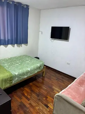 a room with two beds and a flat screen tv at Green Love in Lima
