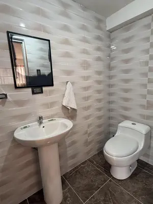 a bathroom with a toilet and a sink and a mirror at Chabela Host in Cusco
