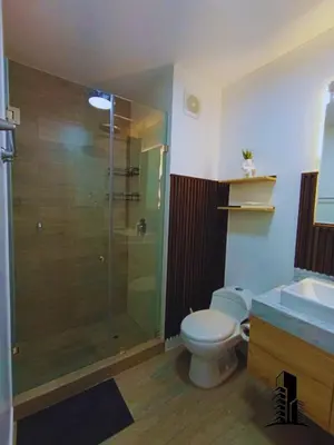 a bathroom with a shower and a toilet and a sink at Perfect location in Barranco in Lima