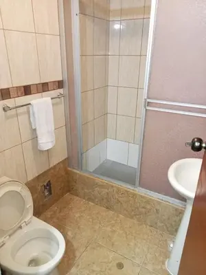 a bathroom with a shower and a toilet and a sink at Habitación cama QUEEN 1B in Lima