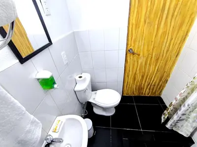 a bathroom with a toilet and a sink at Patrick's Day Home Cusco in Cusco