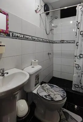 a bathroom with a toilet and a sink at Apartment 10 minutes from the airport in Lima
