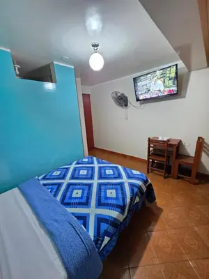 a bedroom with a bed and a tv on the wall at Hospedaje Leo in Lima