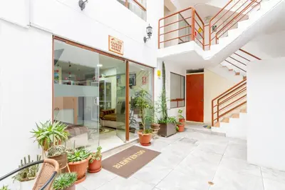 an office building with potted plants on the floor at Hostal Cusco Guest Home in Cusco