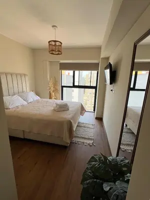 a bedroom with a bed and a mirror at Beautiful brand new apartment in an excellent area in Lima