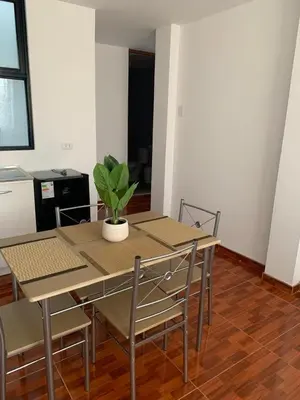 a dining room table with chairs and a plant on it at Minidepartamentos Amoblado I en Estreno in Ica