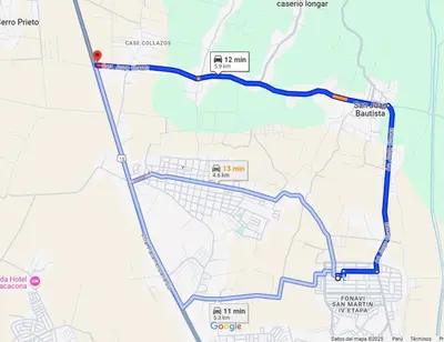 a map of the proposed route for the proposed interchange at Minidepartamentos Amoblado III en Estreno in Ica