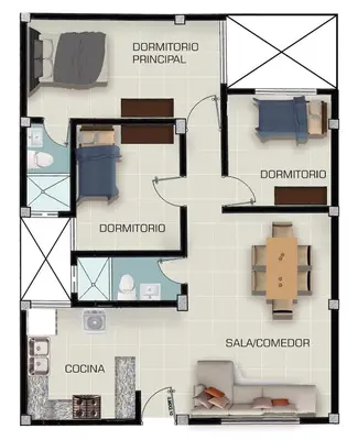 a floor plan of a small apartment with a layout at Amplio departamento completo cerca al aeropuerto in Lima