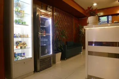 a store with a refrigerator and a couch in a room at Hotel Lima City in Lima