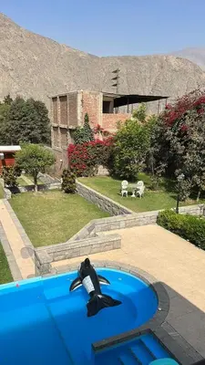 a bird is sitting on top of a swimming pool at Casa de Campo en Santa Eulalia in Santa Eulalia
